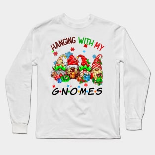 Funny Christmas Gnome Hanging With My Gnomies Family Pajamas Long Sleeve T-Shirt